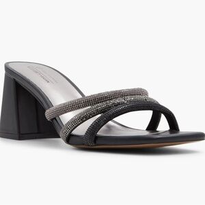 Black Diamanté Block Heel Sandals